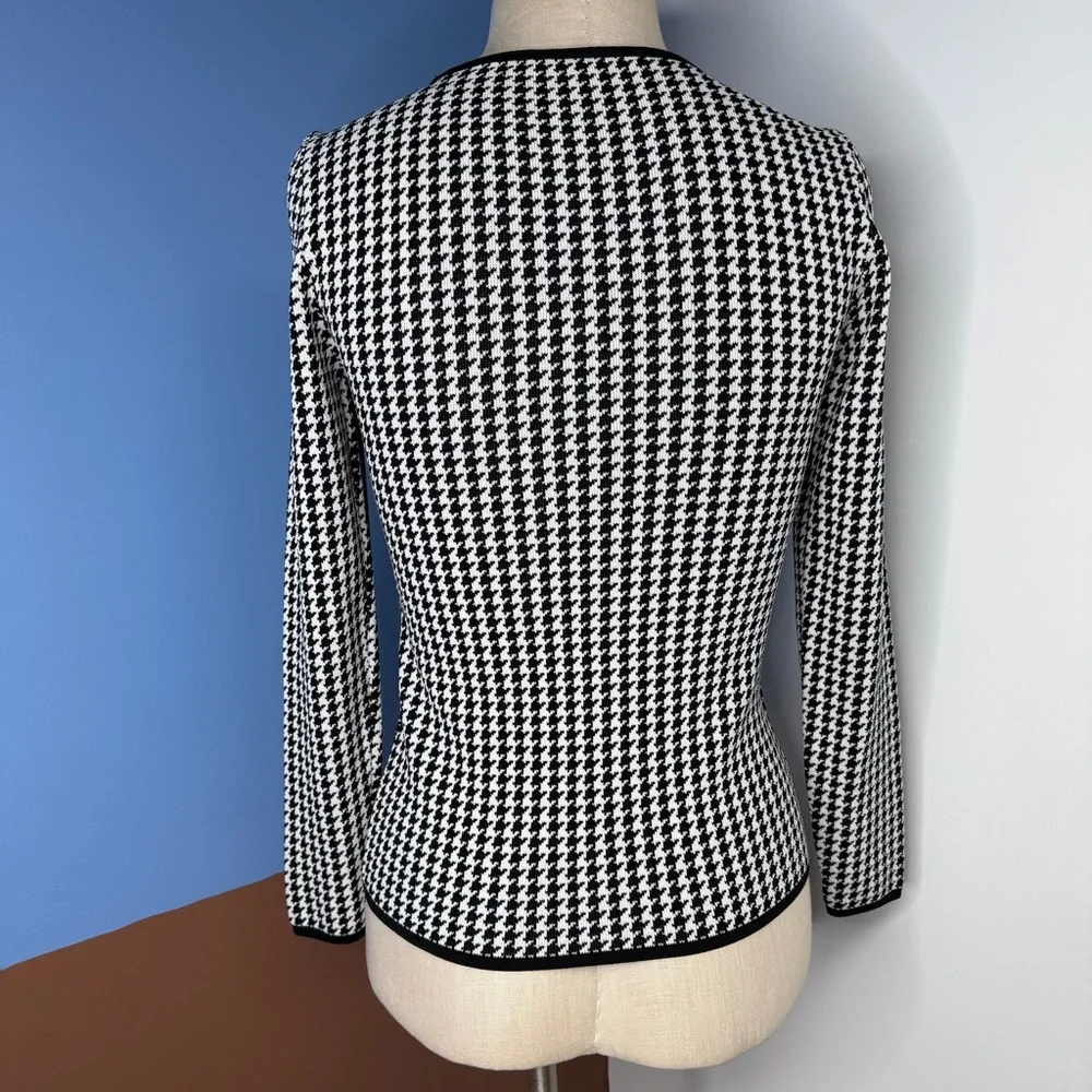 White House Black Market WHBM‎ Monochrome Houndstooth Scoop Neck Sweater XS